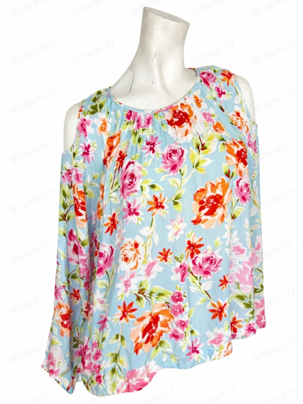 J. Jill Floral Cold Shoulder Blouse XS cottage core Boho Top 3/4 Sleeve Flowy